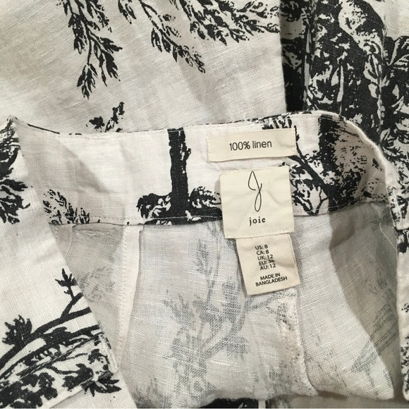 New JOIE Linen straight Leg Pants Hi Rise Size 8 Black White Tree Printed - Picture 7 of 7